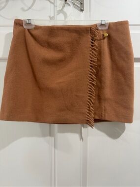 PINK Victoria's Secret Camel Brown Wrap Mini Skirt with Fringe